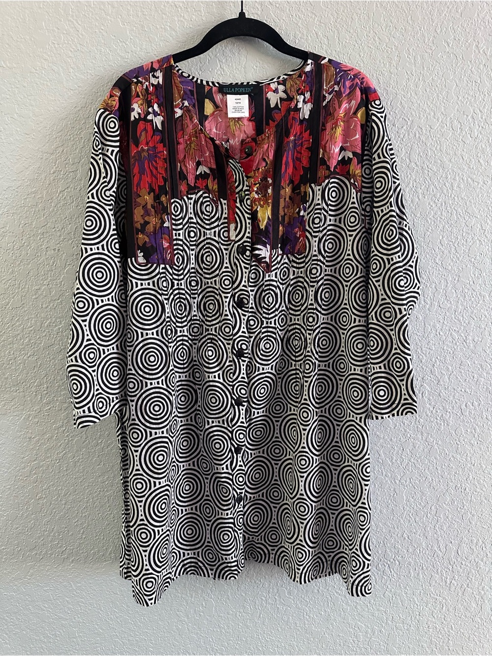 Ulla Popken 100%‎ Cotton Abstract Floral Button Front Tunic Top Size 12/14